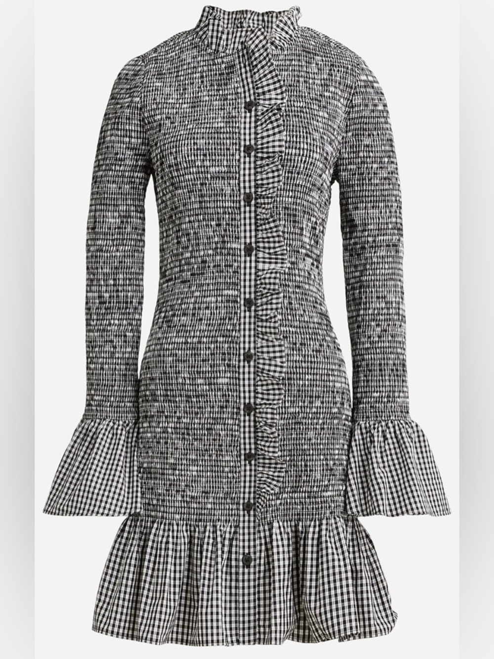 J. Crew Gingham Smocked Long Sleeve Mini Dress